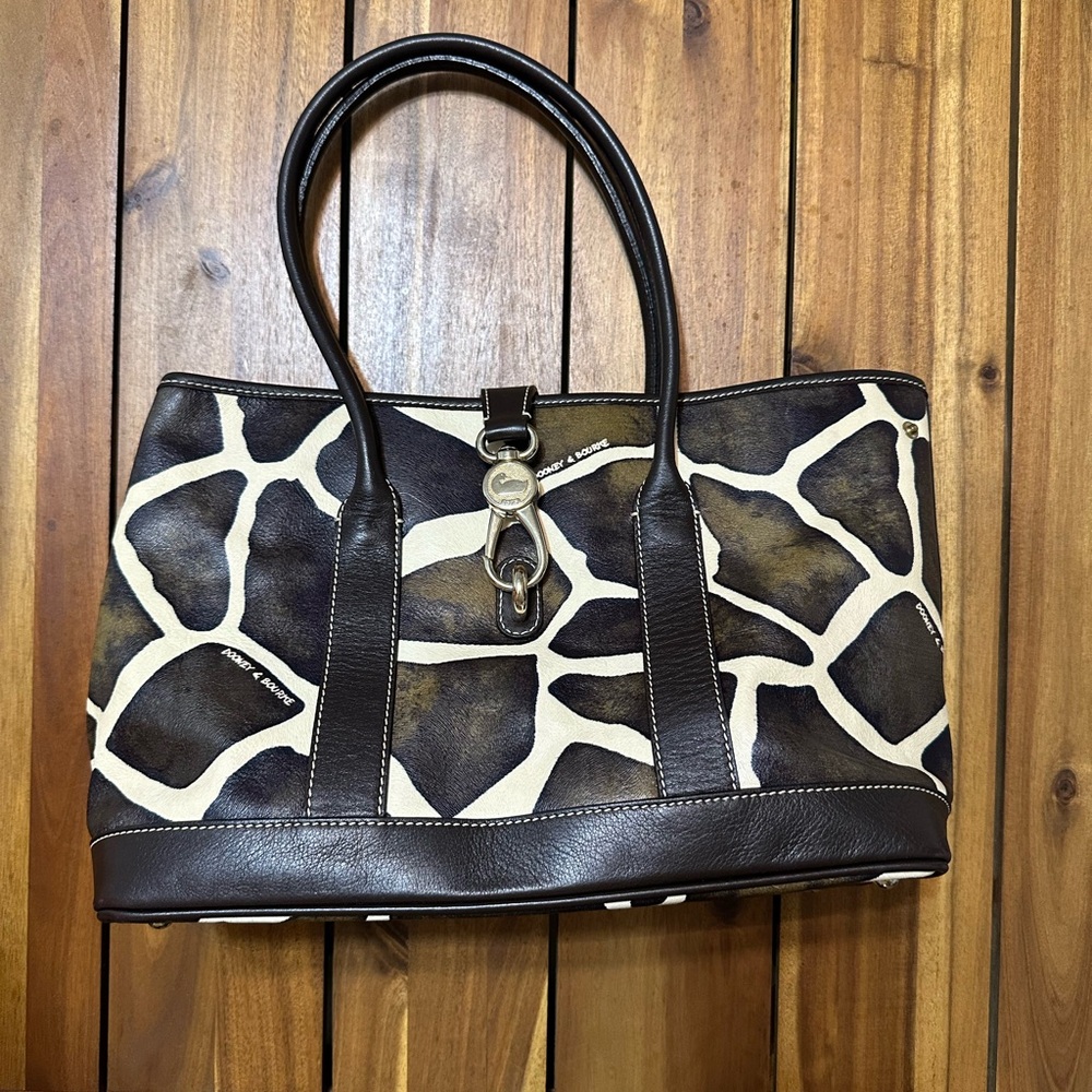 Dooney & Bourke Brown and Cream Leather Giraffe Print Tote